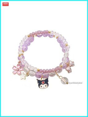 Crystal Bead Bracelet Set Cute Cartoon Elastic Pearl Beaded Bracelets